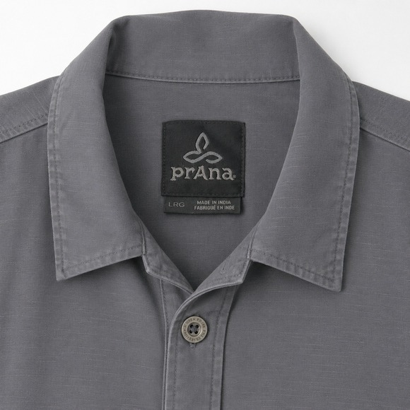 Prana Other - Prana Button Down Shirt Mens Large Grey Short Sleeve Organic Cotton Slub Casual